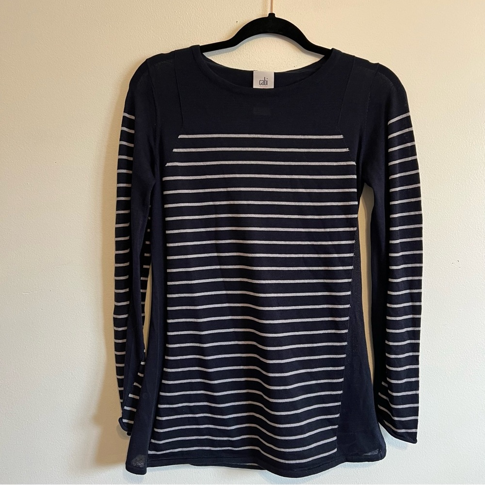 Cabi Regiment Striped 3367 Sweater Lightweight Tunic Shirt Small Navy Blue